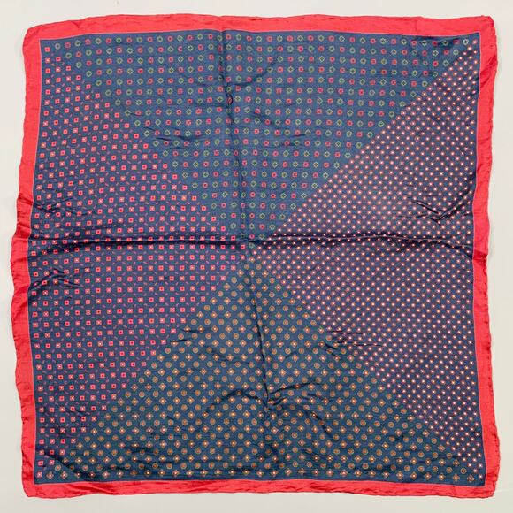 VINTAGE Navy Burgundy Abstract Floral Pocket Square - Picture 3 of 3